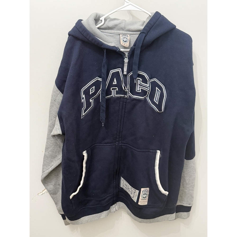 Vintage Y2K Paco Jeans Heavyweight Zip Up Hoodie Navy Grey Spellout Men's XL
